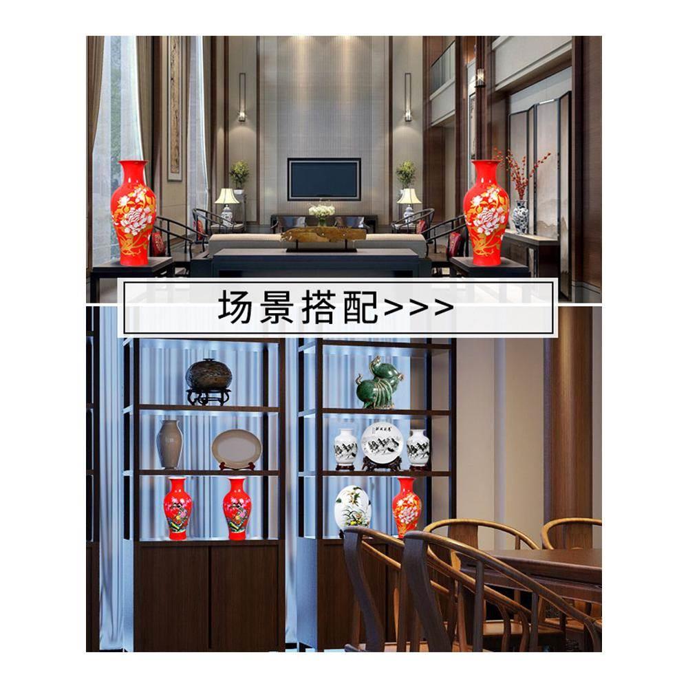 景德镇陶瓷器中国红色富贵竹花瓶插花家居客厅装饰品摆件大号结婚-图3