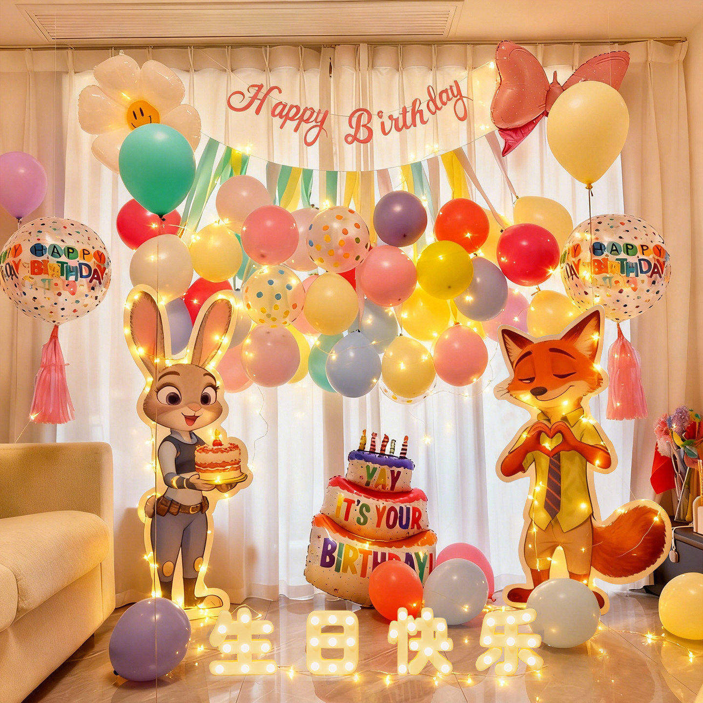 疯狂动物城主题生日布置儿童气球派对朱迪警官尼克kt板场景装饰,淘宝优惠券,粉丝福利购,淘宝优惠卷