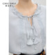 ເສື້ອຢືດ chiffon ສີແຂງ Qiushui Yiren ຝຣັ່ງ 2026 ລະດູໃບໄມ້ປົ່ງໃໝ່ ເສື້ອຢືດແບບໂຣແມນຕິກ ຮອບຄໍ lace-up top