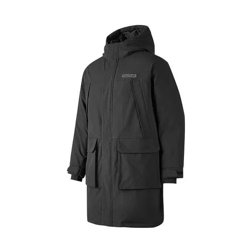 斯凯奇长款连帽羽绒服男舒适保暖防泼水防风户外休闲外套P424M176 - 图3