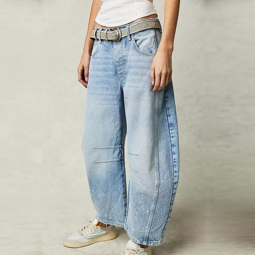 欧美休闲宽松阔腿直筒牛仔裤女 Casual Jeans Denim Pants Women - 图1
