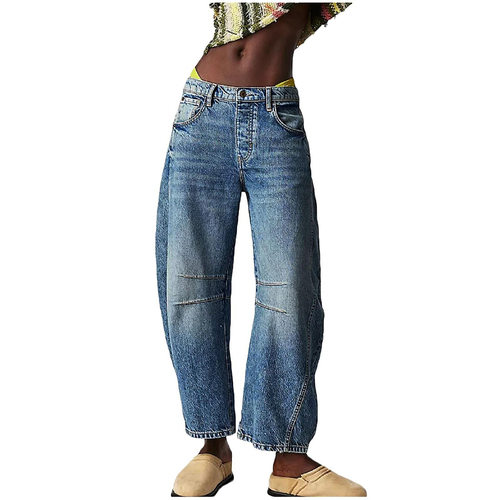 欧美休闲宽松阔腿直筒牛仔裤女 Casual Jeans Denim Pants Women - 图3