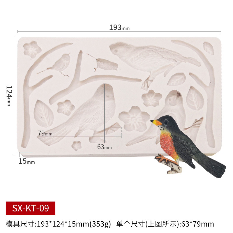 翻糖硅胶模具鹦鹉巧克力装饰树枝花朵干佩斯森林系列创意烘焙diy