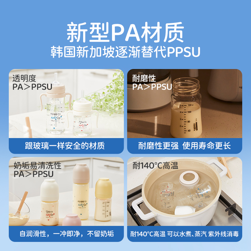 Haenim防喷防摔吸管杯儿童学饮杯PA奶瓶直吸喝水杯礼盒装贝亲通用 - 图2