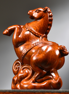 花梨木雕唐马摆件实木生肖装饰