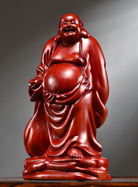 红花梨木雕弥勒佛像摆件实木大号
