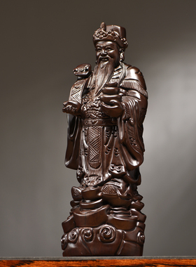 黑檀木雕财神爷佛像摆件新中式