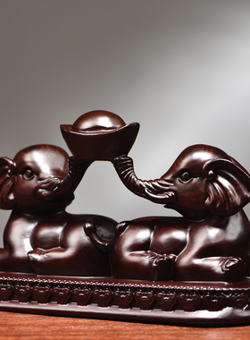 黑檀木雕大象摆件实木一对装饰