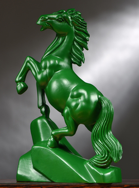 实木雕刻马到成功摆件新中式绿色