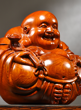 花梨木雕弥勒佛像摆件一团和气