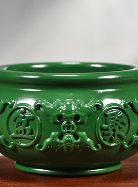 实木雕刻聚宝盆摆件实木质装饰