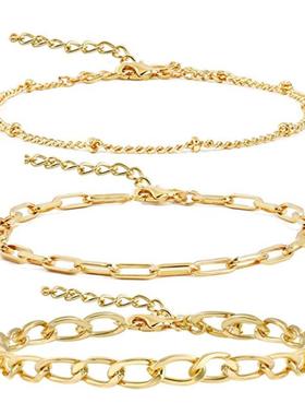 热销 女式铜珠14K 镀真金珠手链女 可拉伸链条保色手饰