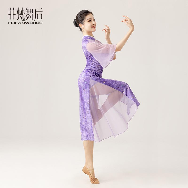 菲梵舞后古典舞蹈跳舞专用弹力旗袍身韵练功演出服装形体舞旗袍女
