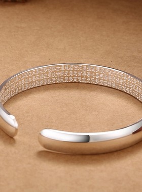 镀999纯银光面心经手镯简约