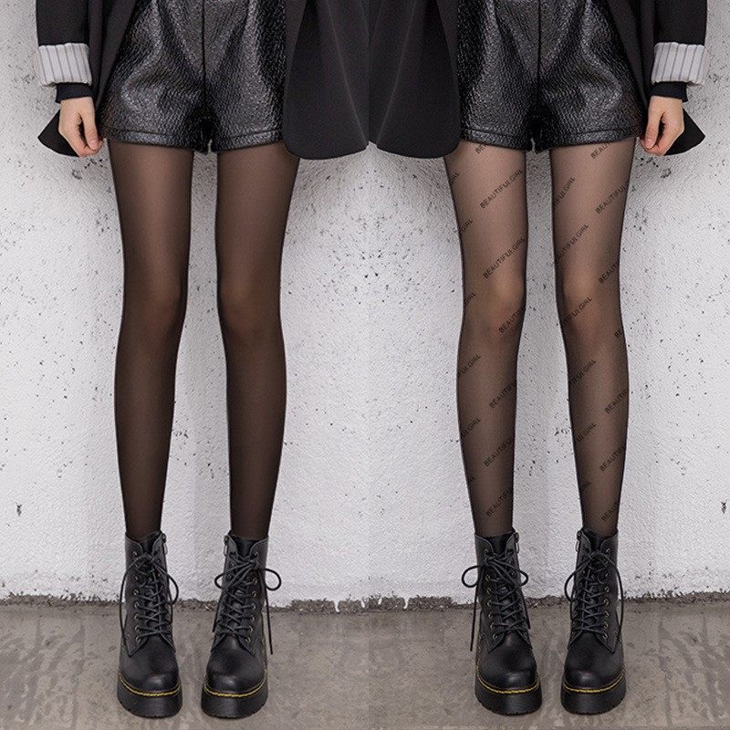 网红春夏款字母印花ins潮黑丝袜 粤仙味连裤袜/打底袜