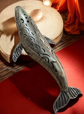 仿古铜器做旧鲸鱼卧香炉创意摆件塔香香插香薰香炉高档次铜摆件