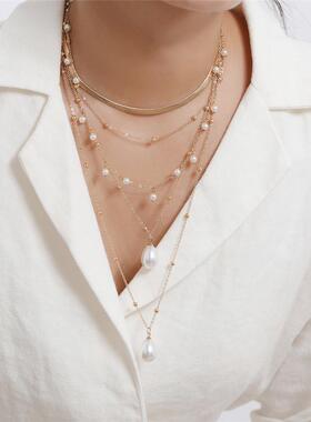 欧美混搭多元仿女性珠宝 哥特式巴洛克流苏婚礼多层项链定制