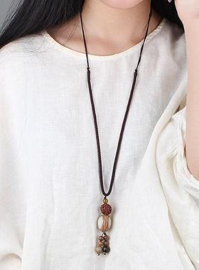 简约民族风菩提子毛衣链男女百搭