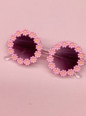 儿童太阳镜女孩可爱花朵小孩墨镜出游海边小童时尚遮阳镜