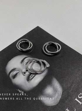 钛钢双环交叉戒指男女冷淡风时尚