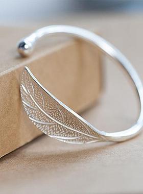 韩版简约时尚树叶手环叶子开口手镯女士品饰品精品首饰定制