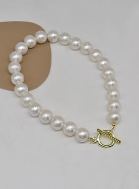 韩国小众设计感棉花珍珠项链女ins潮时尚复古锁骨链短款定制