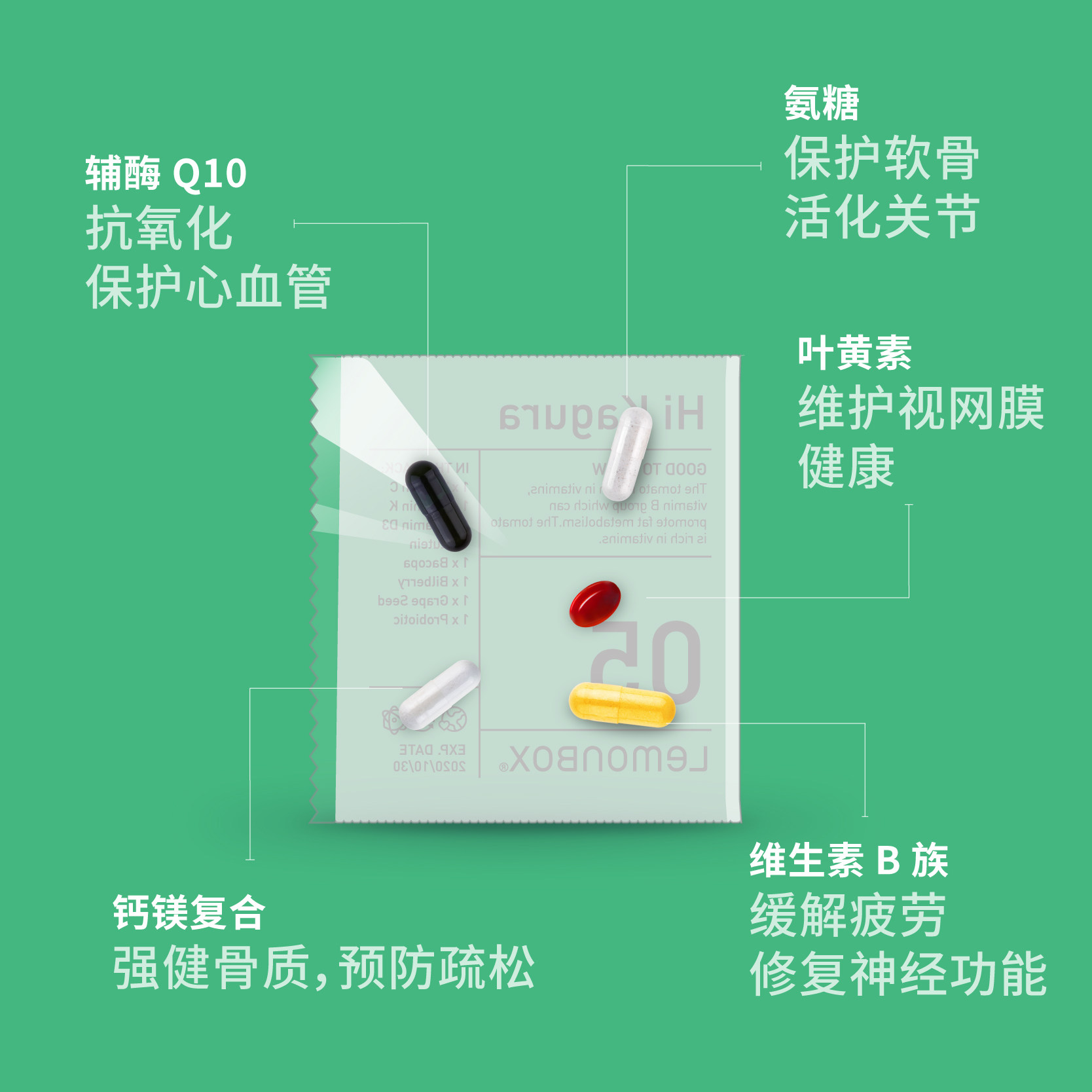 【临期】lemonbox轻定制老人氨糖胶囊 lemonbox海外辅酶Q10