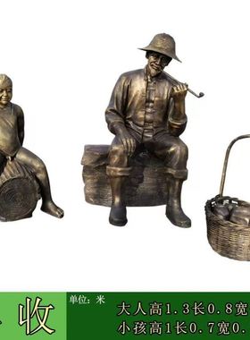 玻璃钢仿铜雕塑铸铜厂家农耕乡村文化牛耕地摆件民俗人物雕像定制