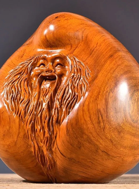 寿星工艺品寿桃生日寿礼木雕摆件