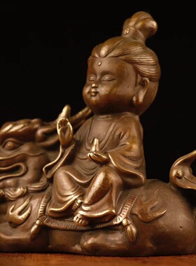 复古老物件收藏仿古铜仿古坐兽观音铜像家居装饰礼品摆件包浆醇厚