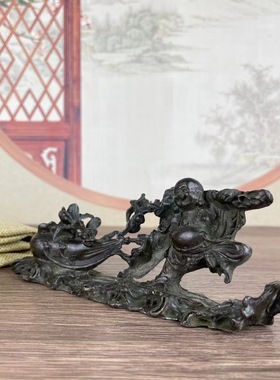 古玩复古铜器收藏合金布袋弥勒佛家居客厅书房办公室桌面装饰摆件