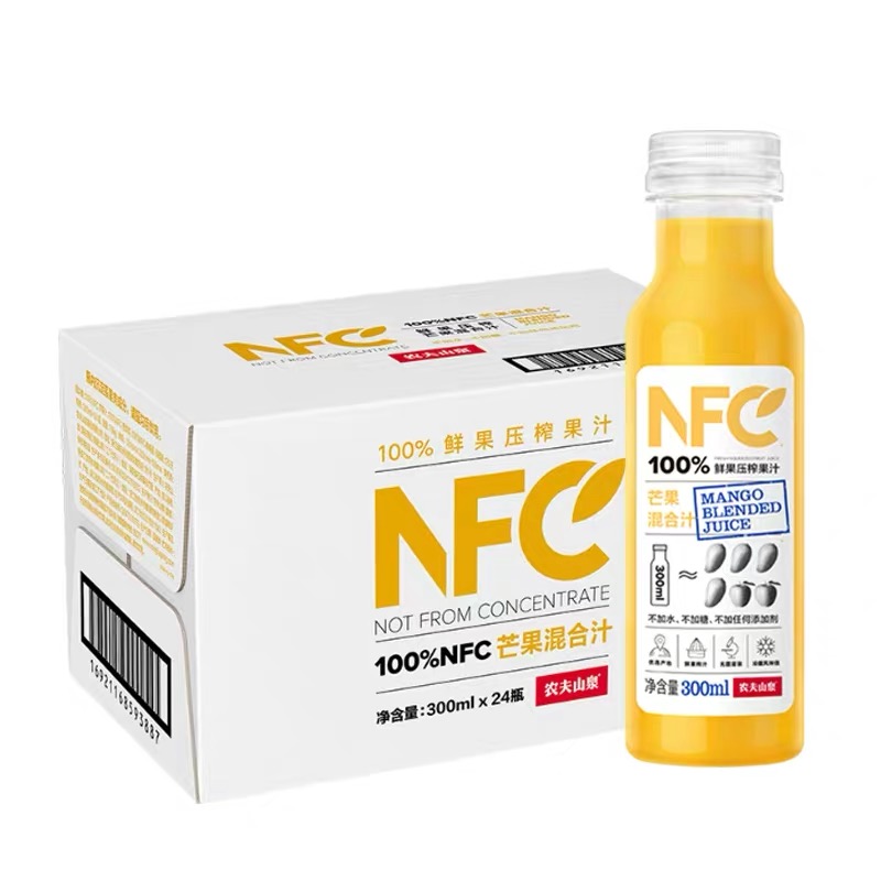 农夫山泉NFC果汁100%鲜榨橙汁芒果苹果榨纯果汁饮料300ml24瓶整箱 - 图1