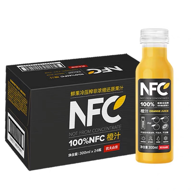 农夫山泉NFC果汁100%鲜榨橙汁芒果苹果榨纯果汁饮料300ml24瓶整箱-图0