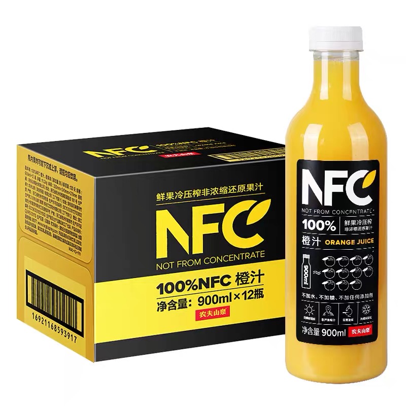 农夫山泉NFC果汁大瓶装900ml橙汁芒果汁鲜榨果蔬汁非浓缩12瓶整箱 - 图3