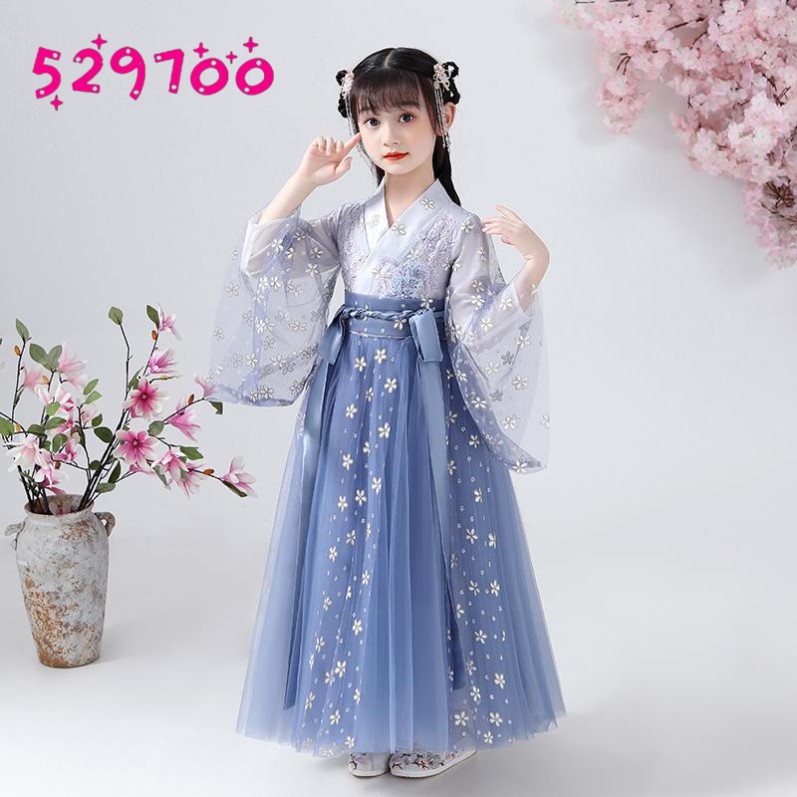 女大童春秋季汉h服公主裙穿的7十岁六9中国风旗袍裙子小女孩12古