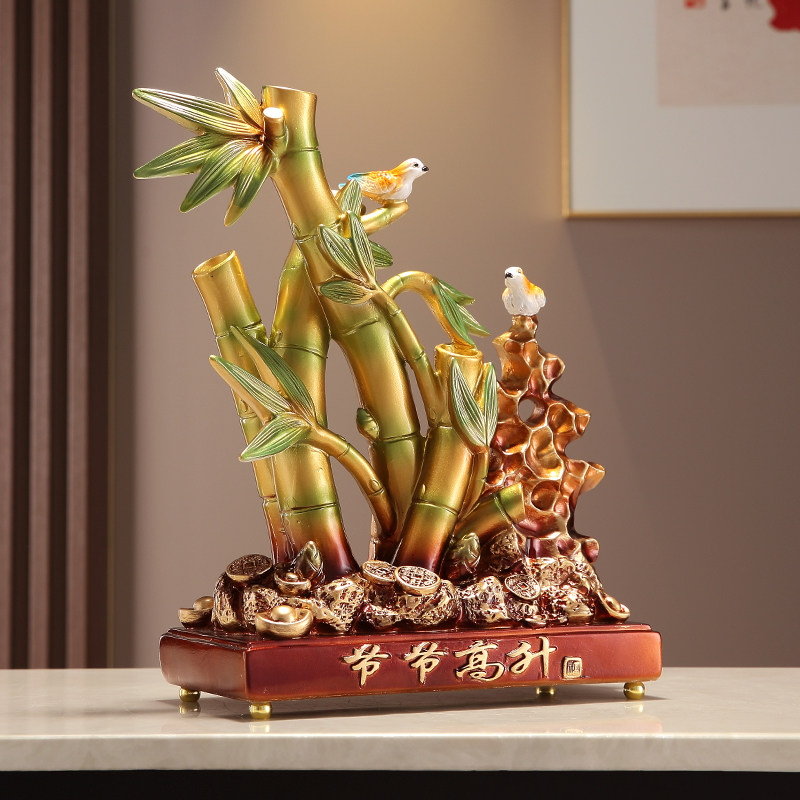 新中式升职乔迁礼品节节高升竹报平安竹子摆件客厅玄关酒柜装饰品