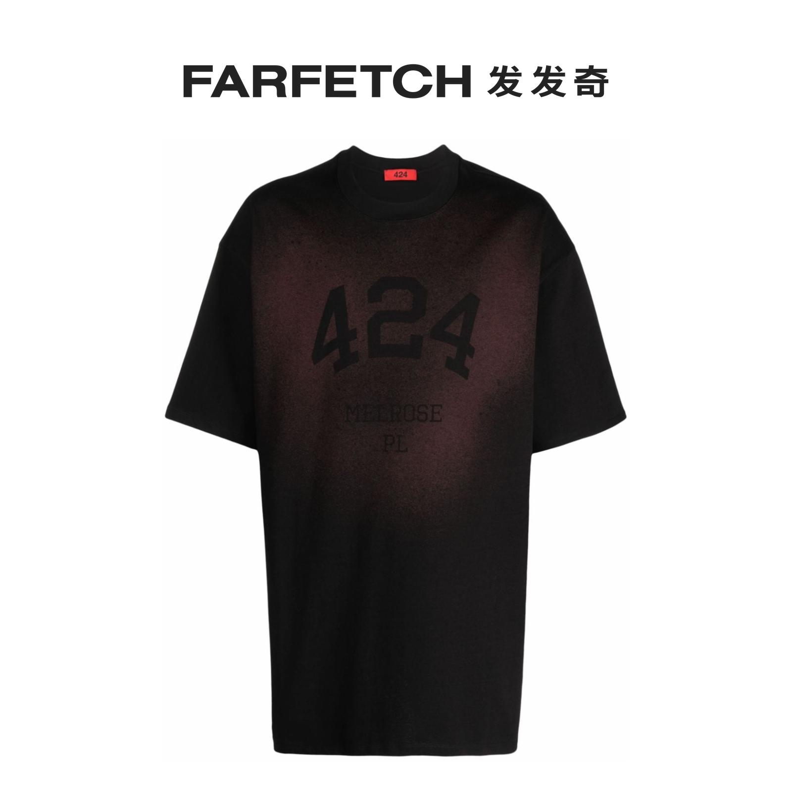 424男士logo印花褪色效果棉T恤FARFETCH发发奇 - 图0