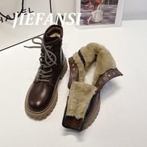 JIEFANSI Hong Kong Genuine Leather Snowy Boots Woman 2023 Winter new gush thickened Northeast Warm Martin Boots