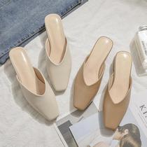 Hong Kongs cool drag woman outside wearing 2023 fall new One foot pedal 100 hitch heel half Toe shoes woman Baotou Mueller shoes