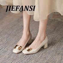 JIEFANSI Hong Kong Rough Heel Mary Precious Shoes Women 2023 Fall New Middle Heel Metal Buckle Commuter Working Shoes