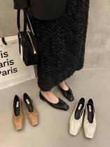 Tide Card Style Square Head Folds Flat Bottom Single Shoes Woman 2023 Chunxie Fairy Wind Ladyshoe 100 Hitch Shoes Grandma Shoes