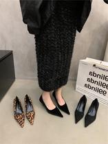 Tide Cards Advanced Sensational Style Retro Single Shoes Shallow Stomp Shoes Autumn Winter Pointy Shoes Black 100 hitch High heel Shoe