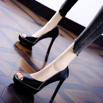 Hong Kong Elegant Sexy Waterproof Bench Fish Mouth Fine Heel Single Shoe Woman 2023 Fall New Banquet Ultra High Heels Girl