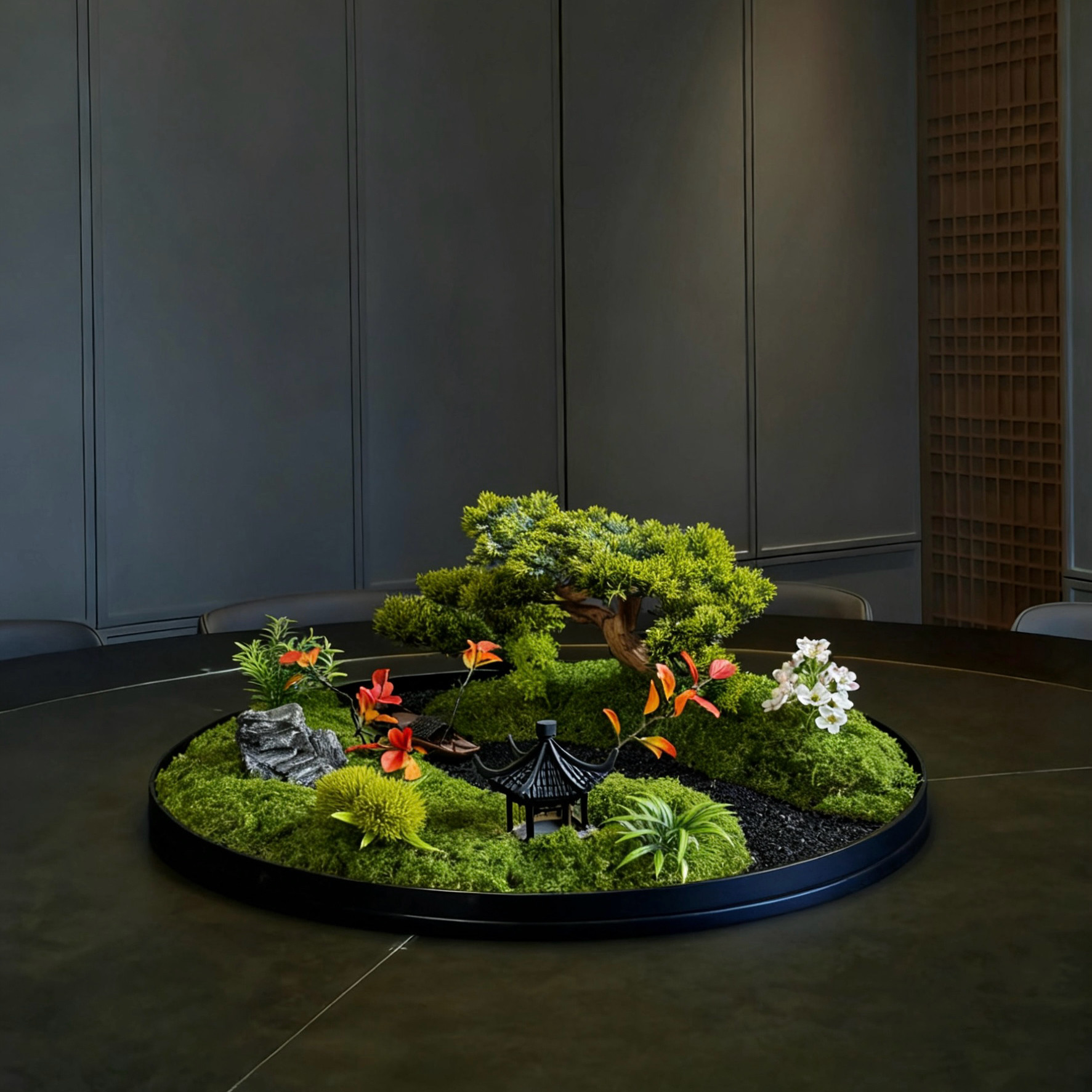 餐桌中间景观摆件大圆桌转盘摆花装饰高端饭店餐厅微缩桌花摆台,淘宝优惠券,粉丝福利购,淘宝优惠卷