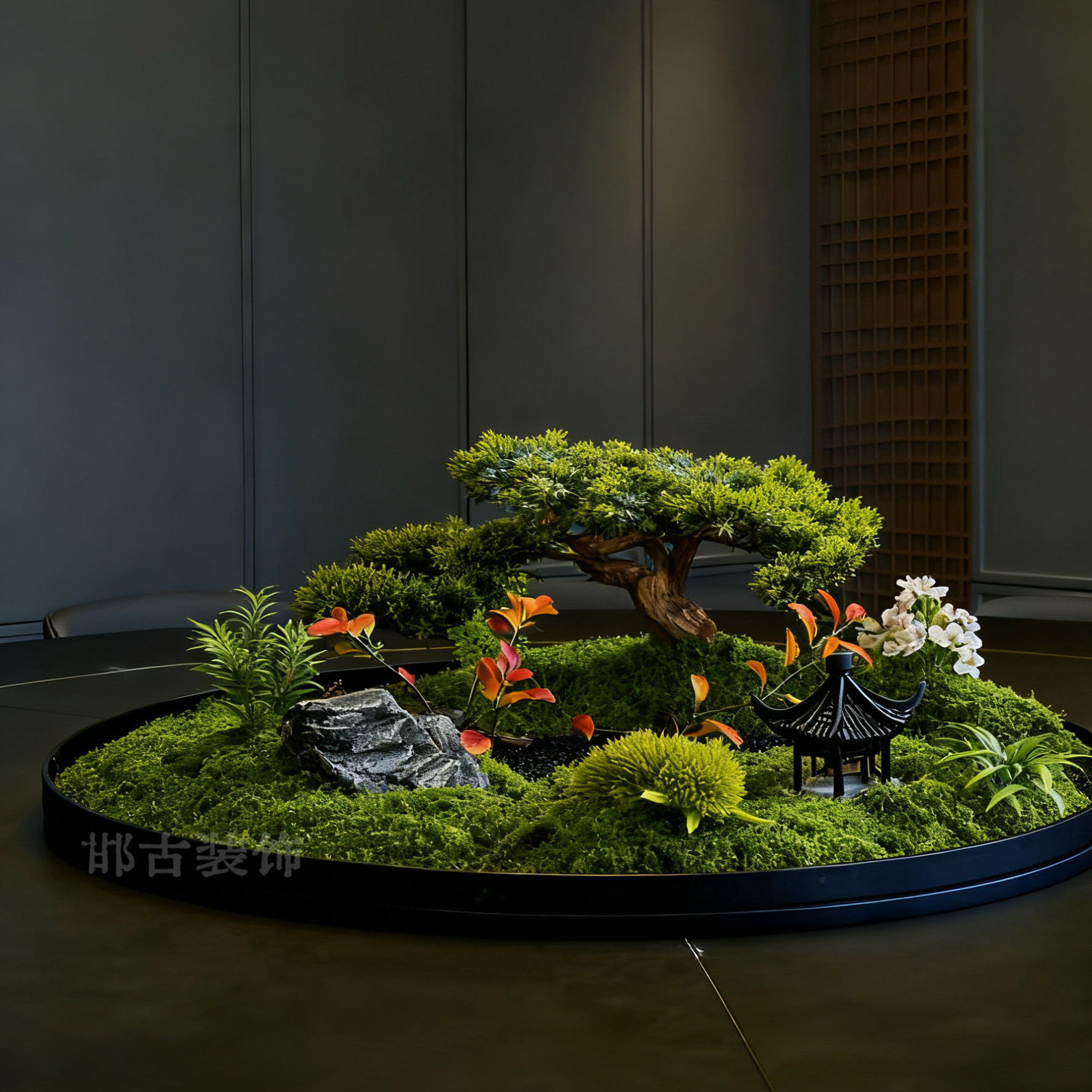 餐桌中间景观摆件大圆桌转盘摆花装饰高端饭店餐厅微缩桌花摆台,淘宝优惠券,粉丝福利购,淘宝优惠卷