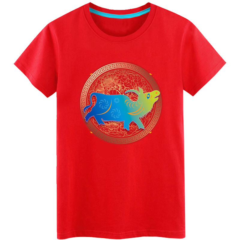 红色t恤男女情侣半袖十二生肖牛年 帝伊娃T恤