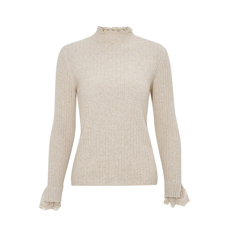 两三事内搭打底衫女秋冬季黑色针织毛衣半高领设计感蕾丝上衣青衫,淘宝优惠券,粉丝福利购,淘宝优惠卷