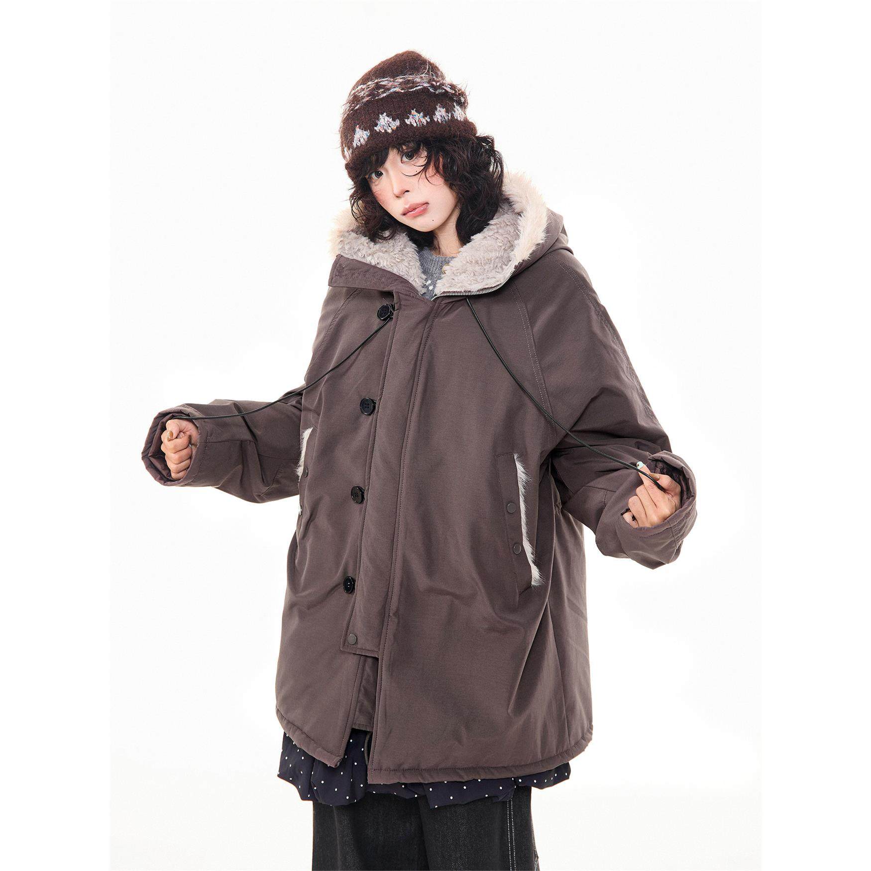 MKGO美式覆古座山雕毛领中长款棉服女冬季新款保暖加厚宽松厚外套,淘宝优惠券,粉丝福利购,淘宝优惠卷