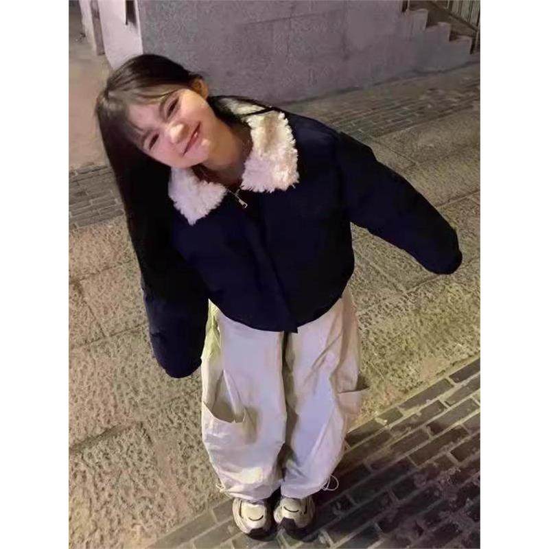 羊羔毛翻领棉服女2025冬装新款覆古短款棉衣美式面包服学生外套潮,淘宝优惠券,粉丝福利购,淘宝优惠卷