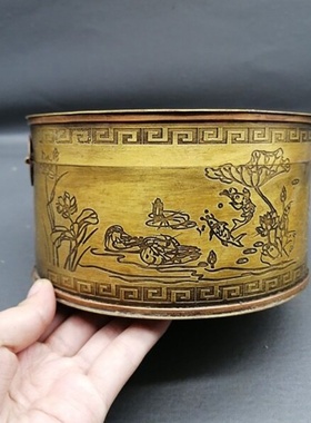 仿古黄铜带锁盒子首饰盒家居摆设古玩收藏黄铜盒子喜鹊登梅摆件